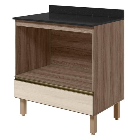 Balcao com Tampo e Nicho para Forno 1 Gaveta MDF 80 cm Kali 1640622 Carvalho Toq Bianco Nicioli