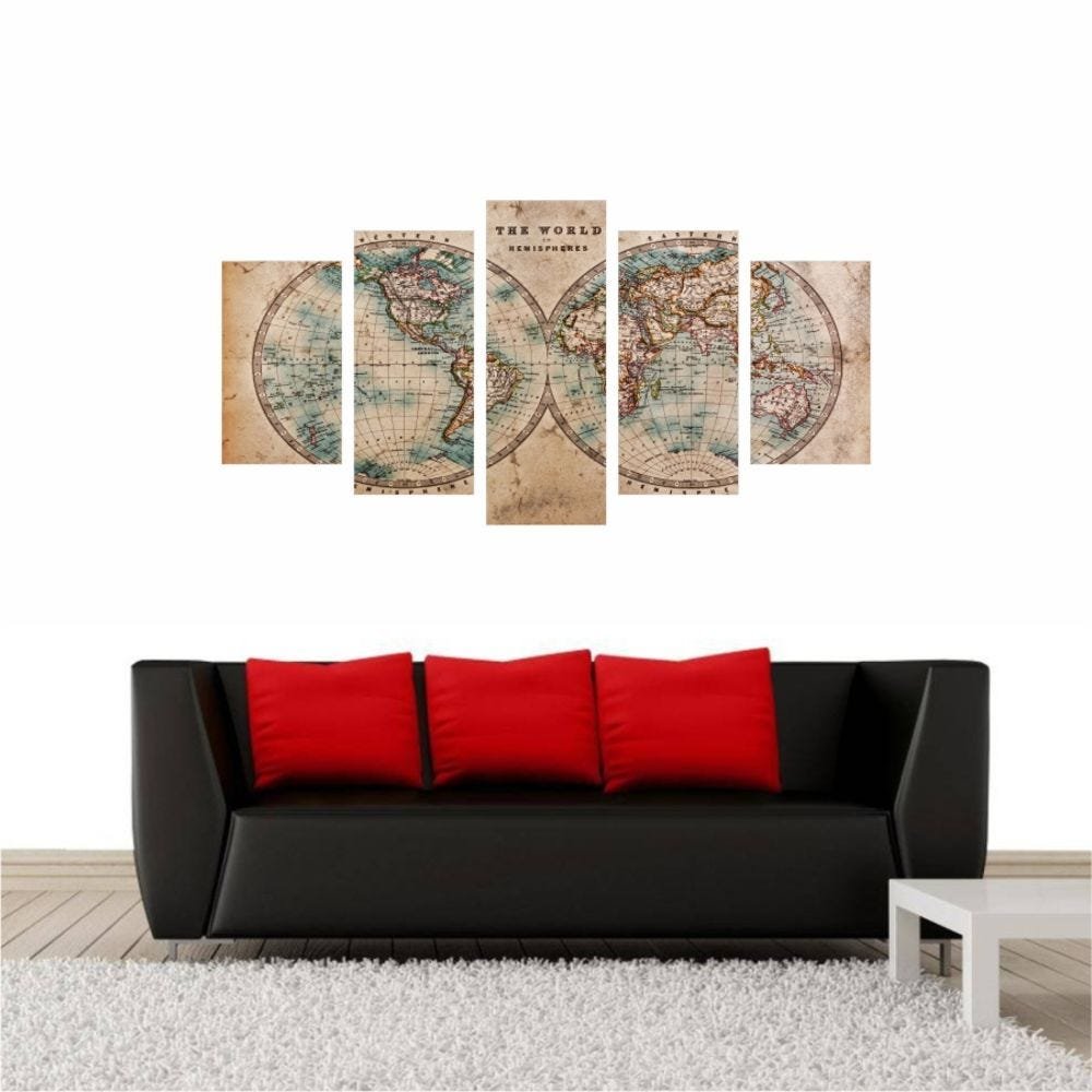 Quadro Canvas Mapa Mundi Moderno Para Decoração Casa 1 - 5
