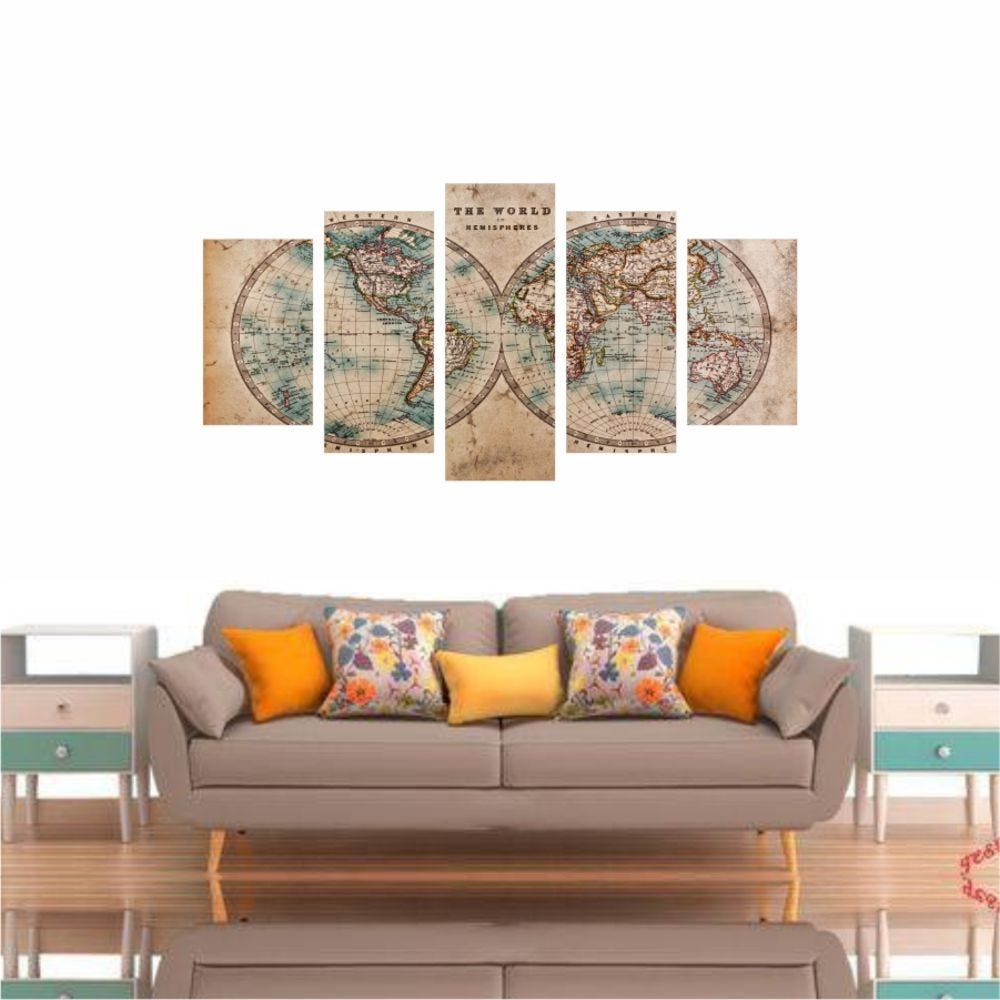 Quadro Canvas Mapa Mundi Moderno Para Decoração Casa 1 - 2