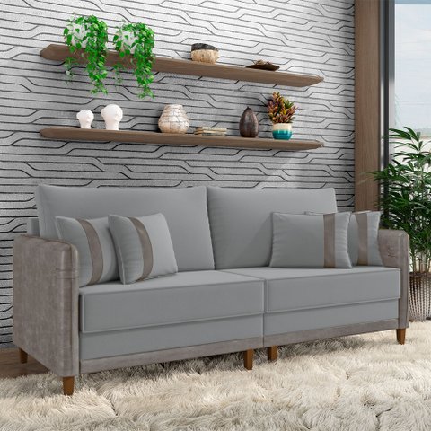 Sofá Montecarlo 2 Lugares 192cm Veludo/pu Cinza