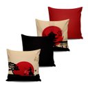 Ver imagem 1 de Kit 4 Almofadas Decoração Japonesa Vermelho Preto 45x45cm