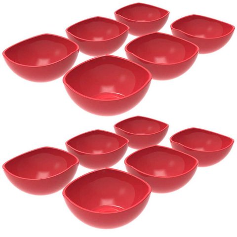 12 Potes de Sobremesa Doces Vermelho 265ml Plástico Trio Crippa Tigela