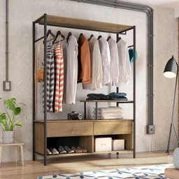 Guarda-Roupa Closet Solteiro Barcelona Artefamol Demolição e Preto - 1 Guarda-Roupa Closet Solteiro Barcelona Artefamol Demolição e Preto - 1