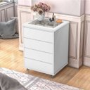 Ver imagem 1 de Mesa de Cabeceira para Cama 4 Gavetas e Porta Objetos com Vidro Decor Potente Branco