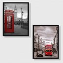 Ver imagem 1 de kit 2 Quadros Fotografias Londres 24x18cm - com vidro:Madeira branca