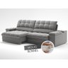 Sofá com Porta Copos e Carregador Usb Ret Rec Luke 2,30m Veludocristal Cinza - Netsofas - 5