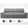 Sofá com Porta Copos e Carregador Usb Ret Rec Luke 2,30m Veludocristal Cinza - Netsofas - 3