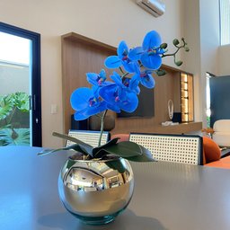 Orquídea Azul Artificial Arranjo no Vaso Espelhado Flores Permanentes - 3