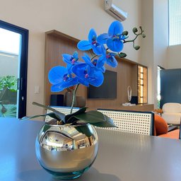 Orquídea Azul Artificial Arranjo no Vaso Espelhado Flores Permanentes - 1
