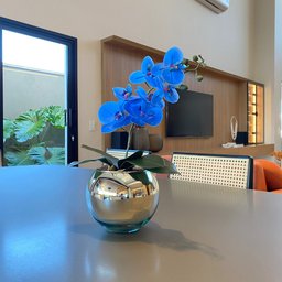 Orquídea Azul Artificial Arranjo no Vaso Espelhado Flores Permanentes - 2