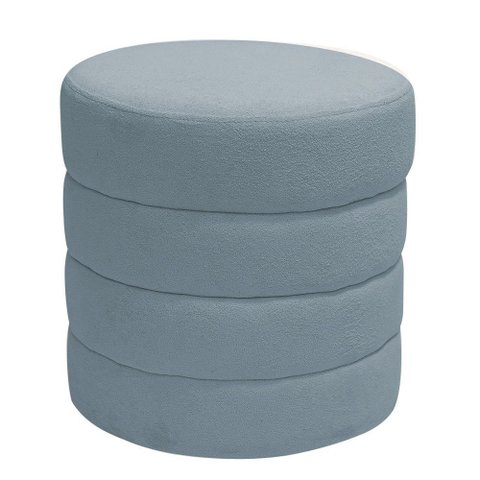 Puff Decorativo Redondo Mid Bouclé Azul Claro - Nexta Casa