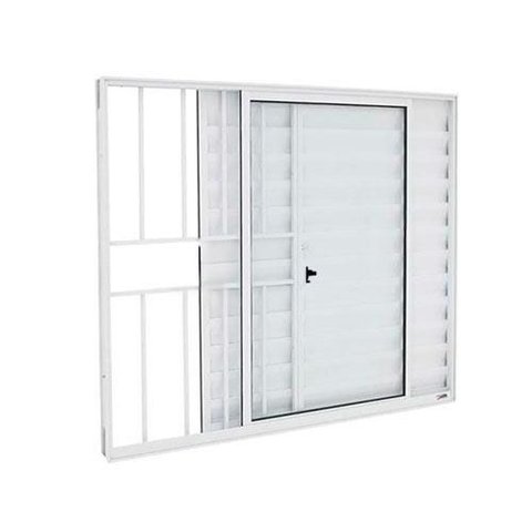 Janela Veneziana de Alumínio 3 Folhas Emborrachado com Grade 100x120cm Branco Allo Esquadrias