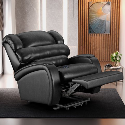Poltrona do Papai Sala de Cinema Reclinável Kylie Elevação Lift Elétrico PU Preto Brilho G23 Gran Be