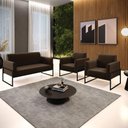 Ver imagem 5 de Sofá Namoradeira com 2 Poltronas Base Industrial Alta Preto Marisa Suede Marrom D03 - D\'rossi