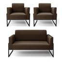 Ver imagem 1 de Sofá Namoradeira com 2 Poltronas Base Industrial Alta Preto Marisa Suede Marrom D03 - D\'rossi