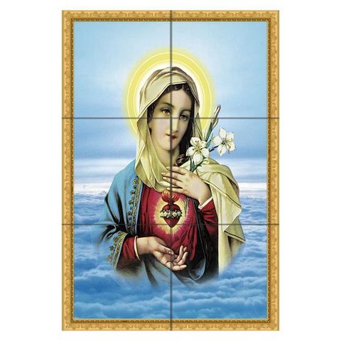 Quadro Imaculado Coração de Maria entre Nuvens 60x40 em Azulejos