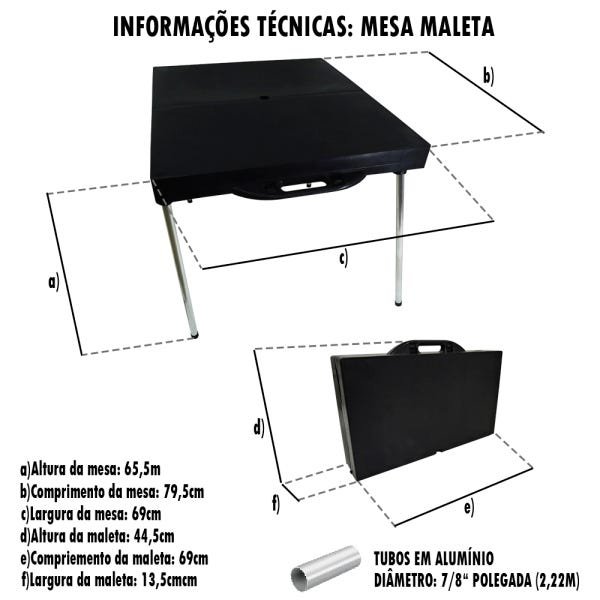 Mesa Prática Dobrável Camping Praia Churrasco Maleta Zaka - 4