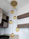 Ver imagem 2 de Pendente Moderno Dourado Pé Direito Alto Sala Vão de Escada Arevo Iluminação Jabuticaba VIDRO ÂMBAR