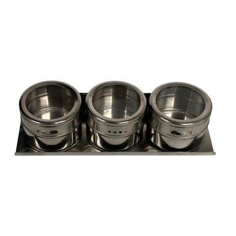 Porta Temperos E Condimentos Magnético Inox 3 Potes Com Imã