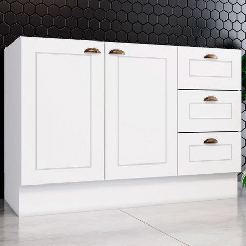 Armário de Cozinha Compacta para Pia 120 Cm Americana 2 Portas 3 Gavetas 100% Mdf Branco Hp - Pnr Mó
