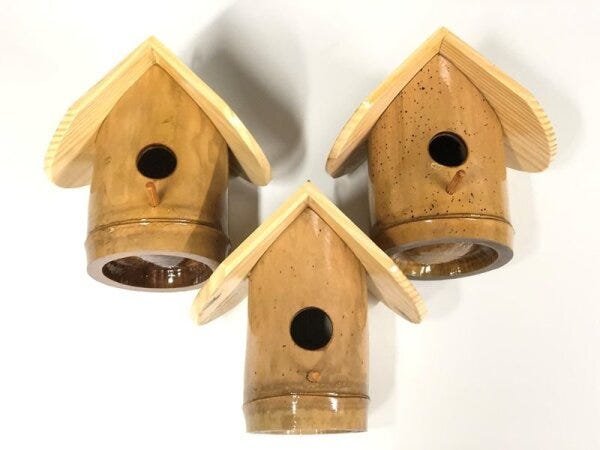 3 Ninhos Casa De Bambu Para Pássaros Canários Artesanato - 1