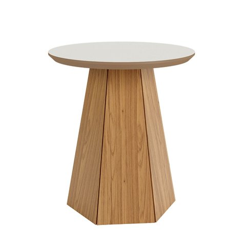 Mesa de Canto para Sala de Estar Ferrara 55x50cm D03 Base Hexagonal Freijó Off White - Lyam Decor