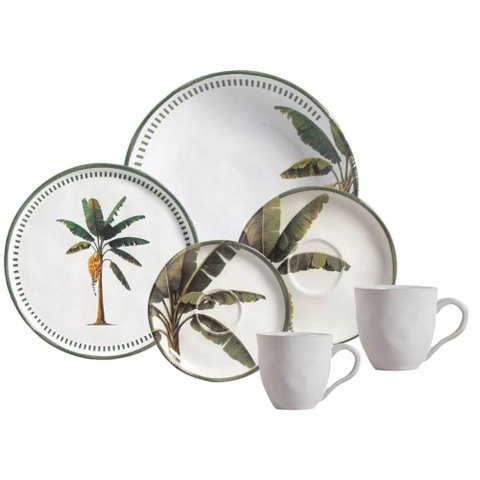 Aparelho de Jantar Cerâmica 24 Peças Bio Bananê Porto Brasil 4 Pessoas Mesa Posta