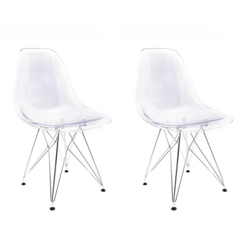 Conjunto com 2 Cadeiras Eames Transparente - Base Eiffel Cromada 