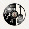 Relógio Parede Violão Notas Musicais Vinil Decoração Retrô - 1