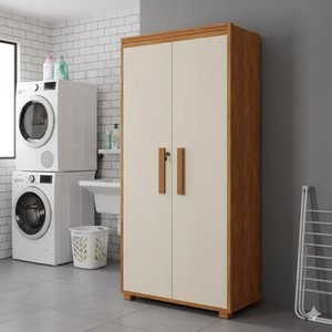 Armário Multiuso 2 Portas 8 Nichos 1 Prateleira para Lavanderia Quarto ou Escritório:nature/ Off Whi