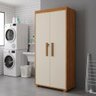 Armário Multiuso 2 Portas 8 Nichos 1 Prateleira para Lavanderia Quarto ou Escritório:nature/ Off Whi - 1