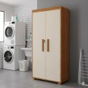 Ver imagem 1 de Armário Multiuso 2 Portas 8 Nichos 1 Prateleira para Lavanderia Quarto ou Escritório:nature/ Off Whi