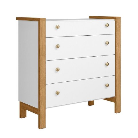 Quarto de Bebê com Cômoda e Roupeiro 2 Portas de Correr Flora Branco Acetinado Qmovi