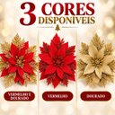 Ver imagem 2 de Kit 12 Flores Enfeite Artificial Glitter 17cm Decoração Árvore de Natal Vermelho e Dourado Luvinco