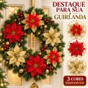 Ver mais imagens de Kit 12 Flores Enfeite Artificial Glitter 17cm Decoração Árvore de Natal Vermelho e Dourado Luvinco