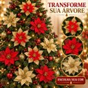 Ver imagem 3 de Kit 12 Flores Enfeite Artificial Glitter 17cm Decoração Árvore de Natal Vermelho e Dourado Luvinco