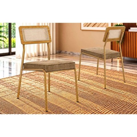 Kit 2un Cadeiras Jantar Lux 1741 Dourado/Bamboo Carraro