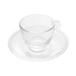 Cj 4 Xícaras P/Café C/Pires Cristal Pearl Bolinha Transparente 80ml Wolff - 2