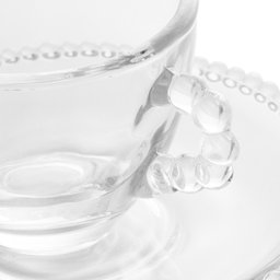 Cj 4 Xícaras P/Café C/Pires Cristal Pearl Bolinha Transparente 80ml Wolff - 4