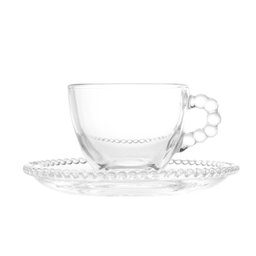 Cj 4 Xícaras P/Café C/Pires Cristal Pearl Bolinha Transparente 80ml Wolff - 3