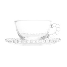 Cj 4 Xícaras P/chá C/pires Cristal Pearl Bolinha Transparente 180ml Wolff - 4