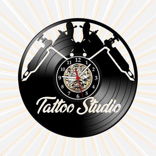 Relógio Parede Estúdio Tatuagem Tatoo Vinil Lp Decoração - 1