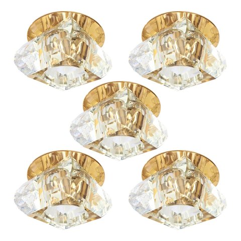 5 Spot Iluminação Cristal Base Dourada Embutir Quarto Sala Bet11