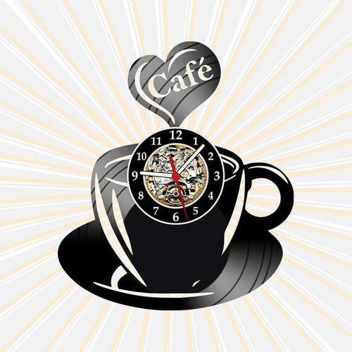 Relógio Parede Xícara Amor Café Cozinha Vinil Lp Decoração - 1