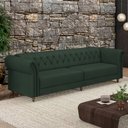 Ver imagem 1 de Sofá Living Sala de Estar Stanford Chesterfield 3 Lugares 240cm Pés de Madeira Couro Verde G58 - Gra