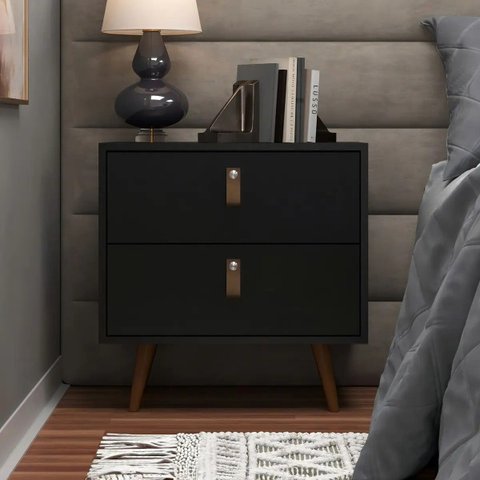 Mesa de Cabeceira para Quarto Multiuso 1 Gaveta Preto Carvalho