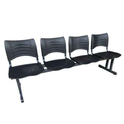 Longarina Cadeira 4 Lugares Iso Plástica Coluna Dupla Para Recepção Auditório Igreja Preta