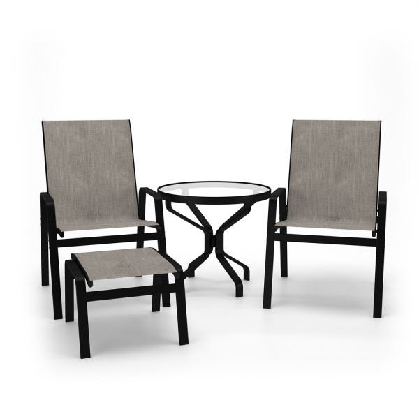 Jogo 2 Cadeiras Com Mesa Vidro Alumínio Preto Tela Mocca - 1