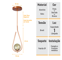 Ver imagem 5 de Lustre Pendente On Drop - Bronze com Globo de Vidro Âmbar