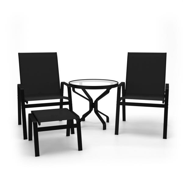 Jogo 2 Cadeiras Com Mesa Vidro Alumínio Preto Tela Preto - 1